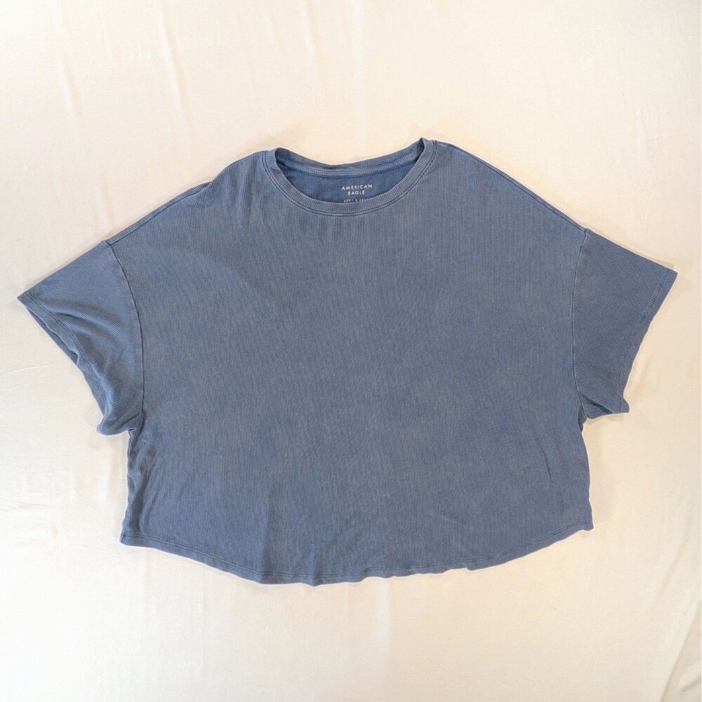 American Eagle Ribbed Soft Sexy Cropped T Shirt Womens Size XL Blue soft-grunge